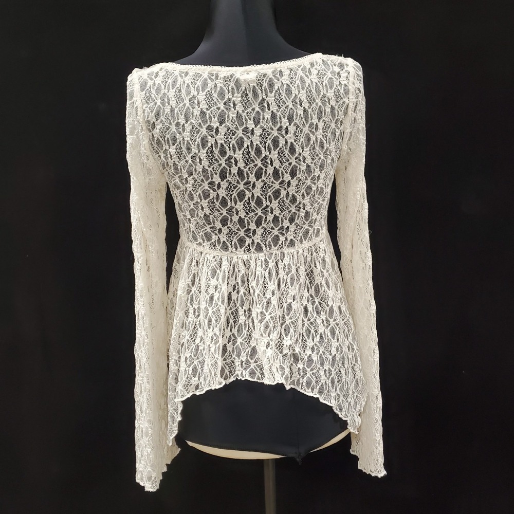 Kimchi Blue Womens Square Neck Long Sleeve Lace Top Size S Y2K Split Front Sheer - Picture 4 of 11